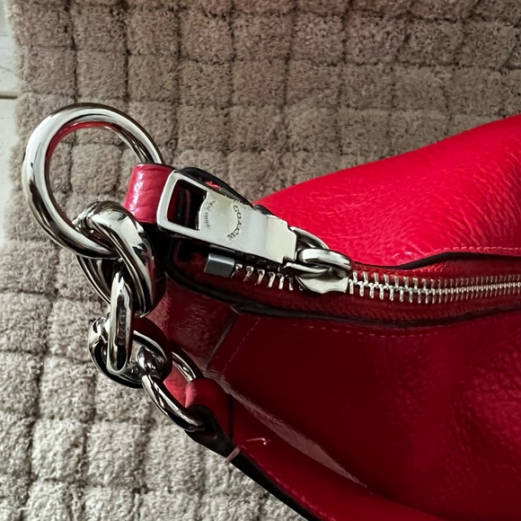 Coach Red Pebbled Leather Shoulder Hobo with Silver Hardware - Picture 2 of 11